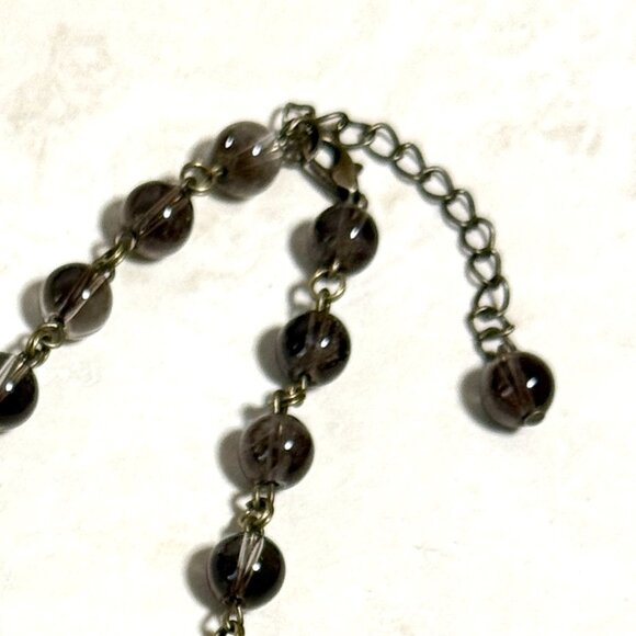 Natural Smoky Quartz Short Necklace, Genuine Gemstone + Bronze Slim Mushroom - Picture 11 of 14